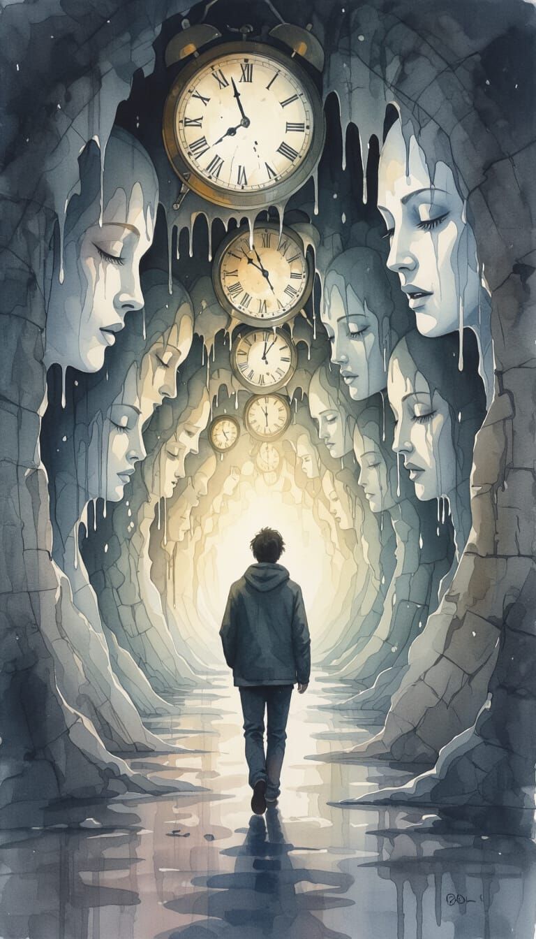 Melting Clocks and Whispering Faces in Watercolor