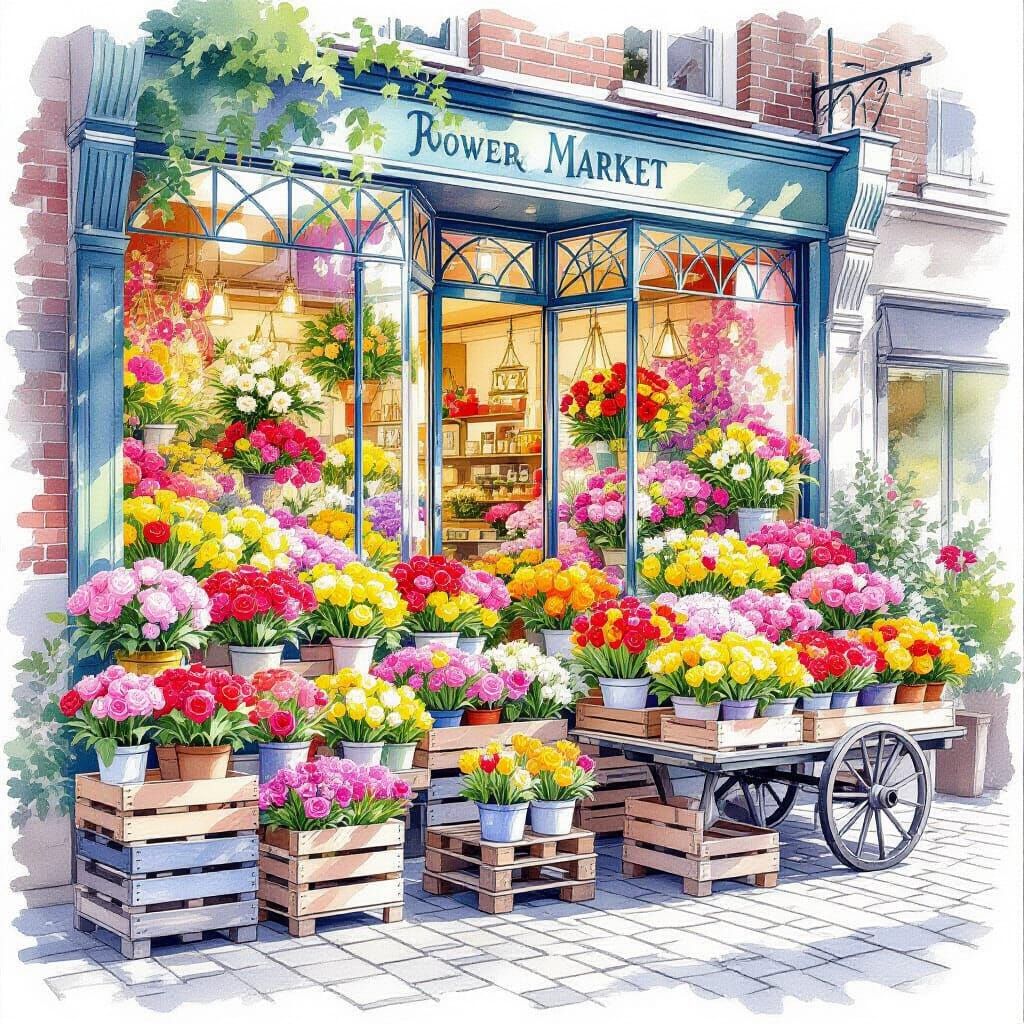Ornate Watercolour Flower Market Illustration