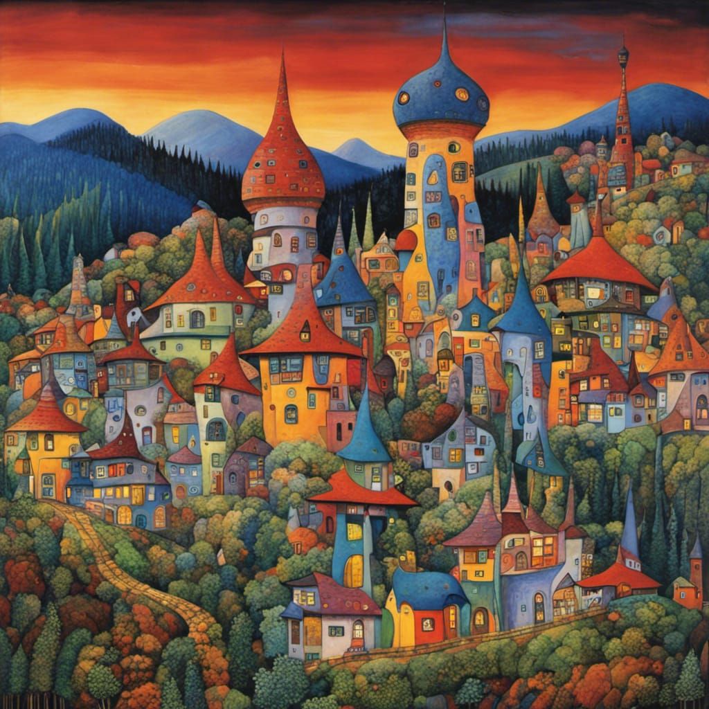 Fantasy Village in the Mountains, Hundertwasser Style