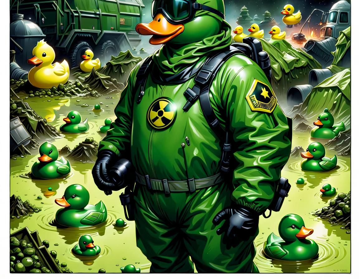 Hazmat Rubber Duck in Toxic Sludge: Comic Book Art