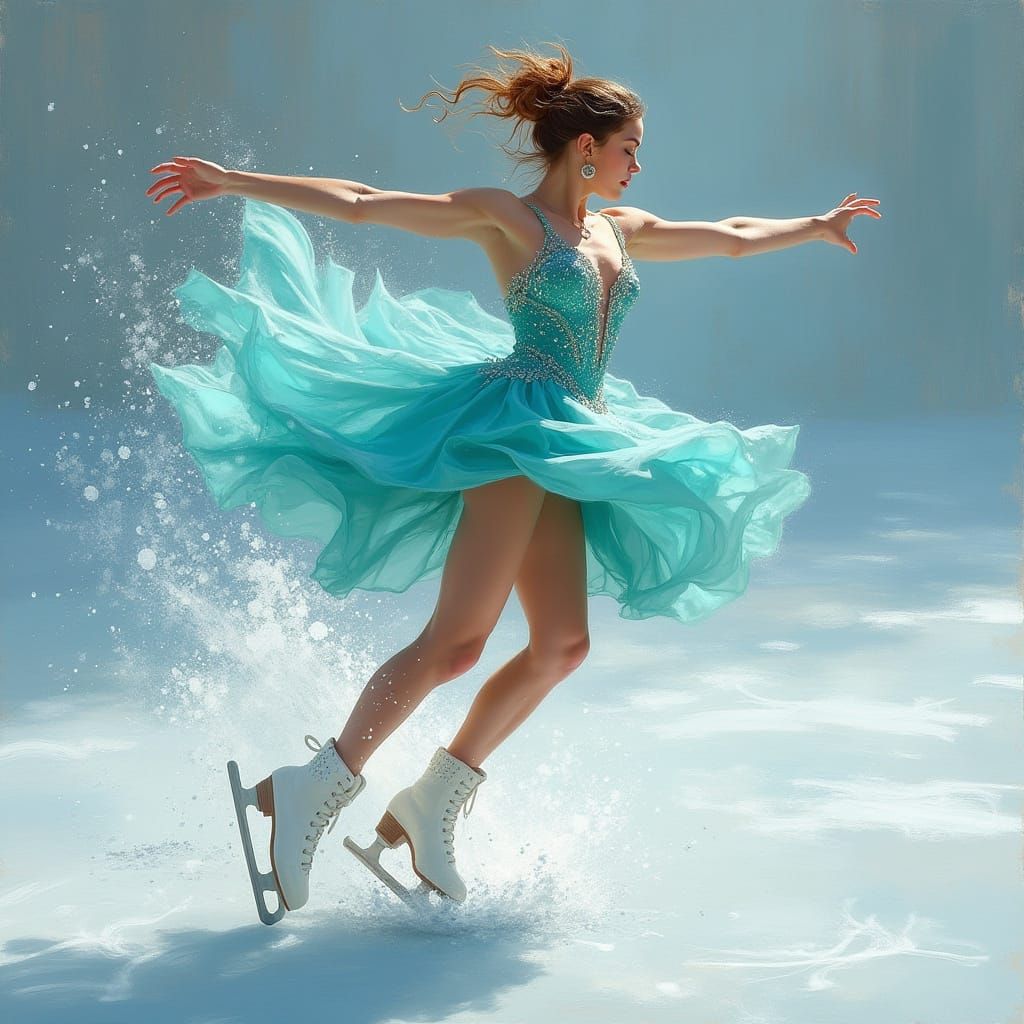 Elegant Skater's Tano Jump: Impressionistic Oil Painting