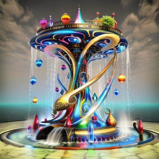 Psychedelic Fountain in Surrealist 3D Style