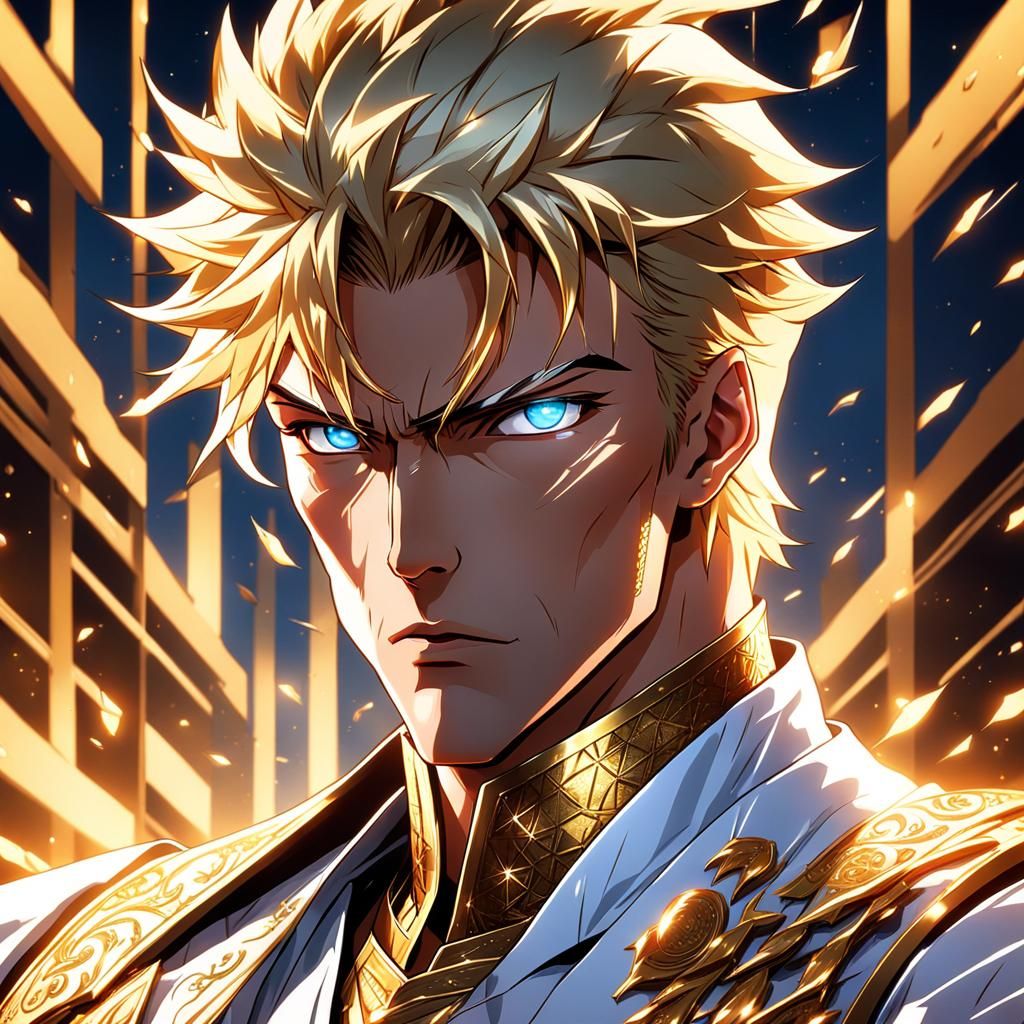 Anime Man in Gold and White with Dynamic Lighting