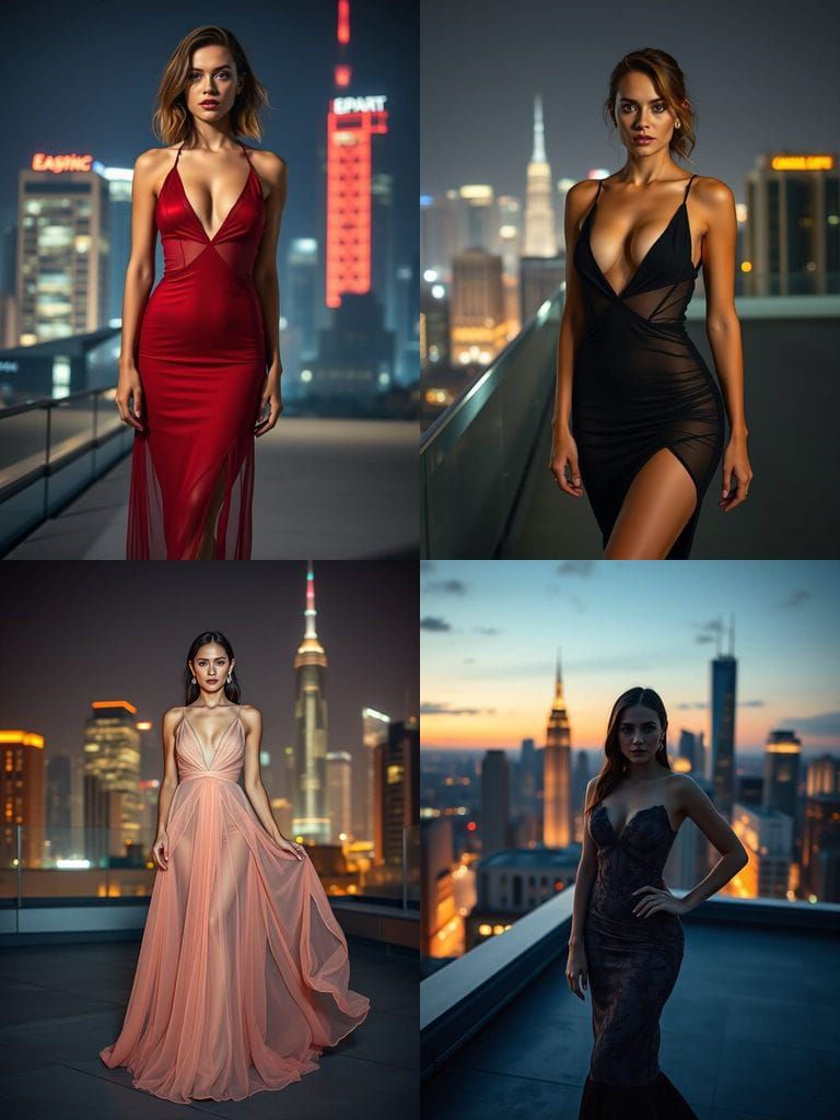 Confident Woman on Rooftop in Cinematic Style