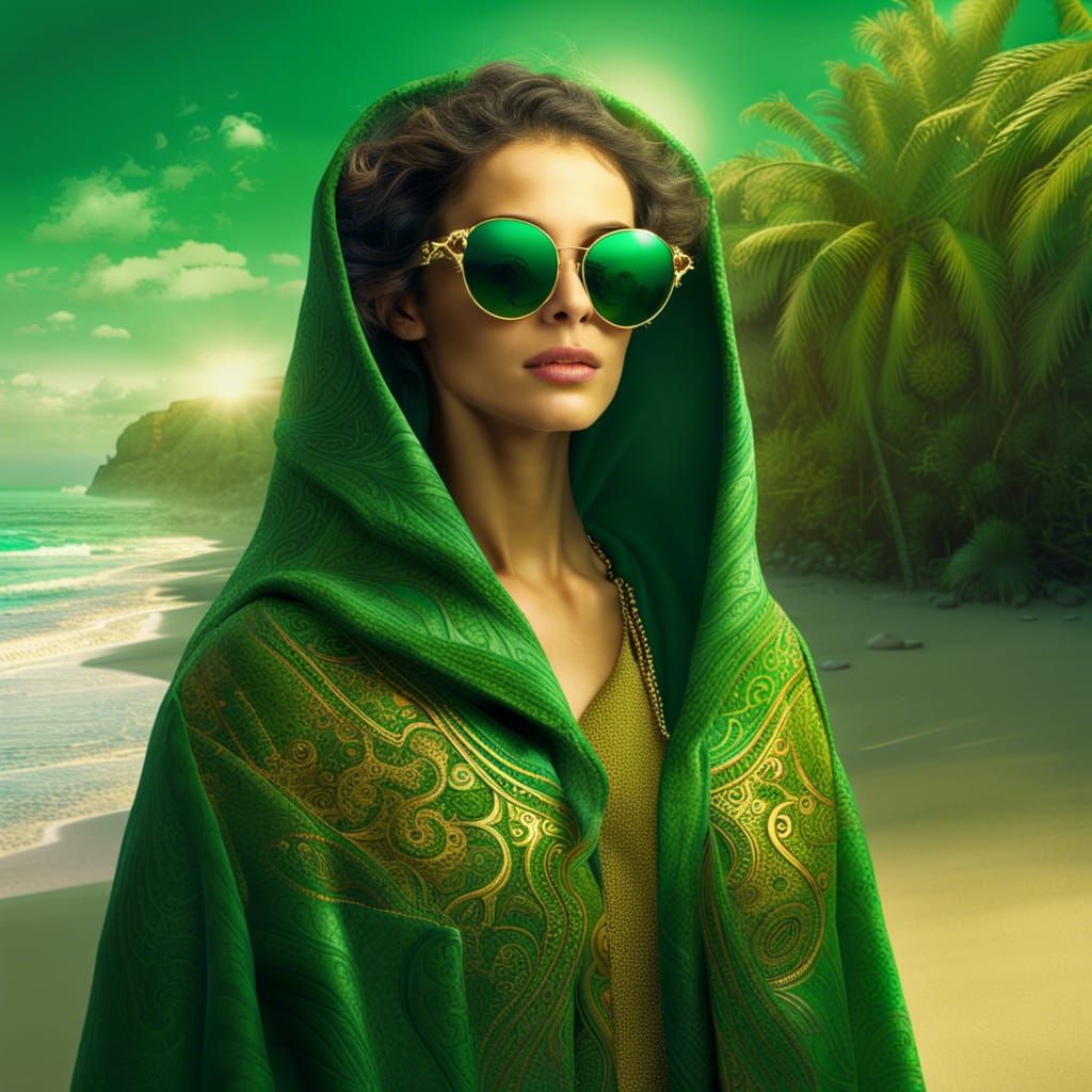 Woman on Beach with Fantasy Sunglasses