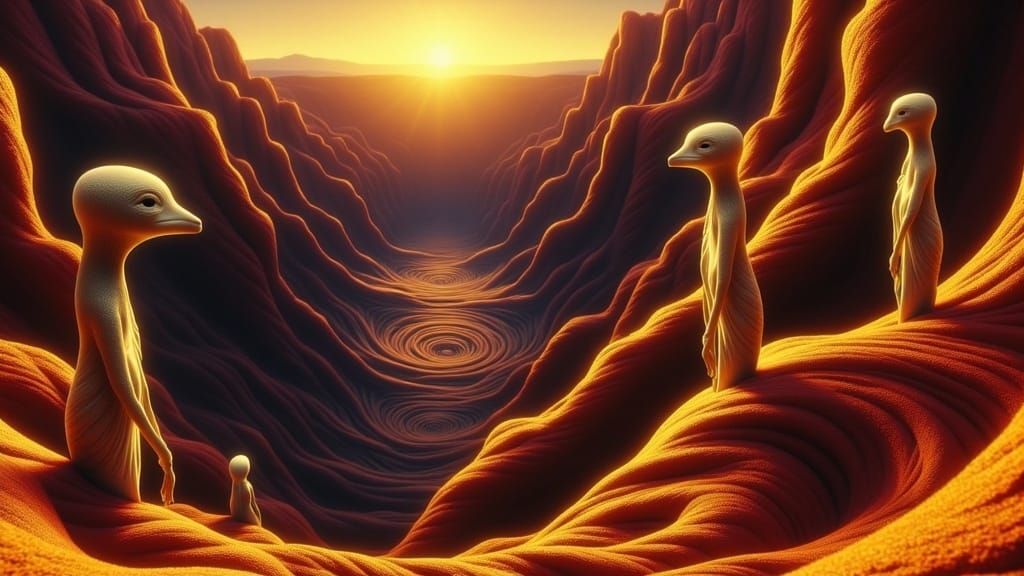 Ethereal Figures Rise from Canyon Vortex