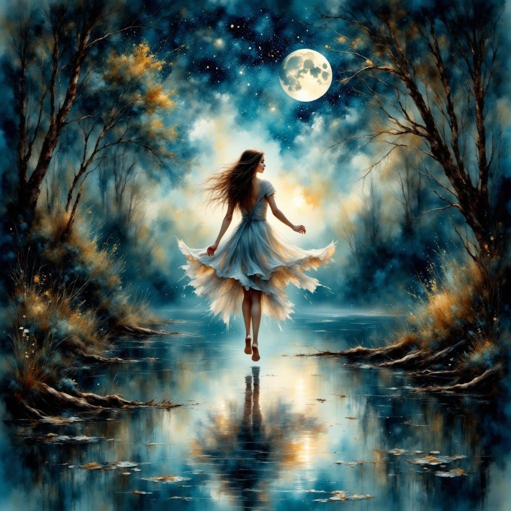 Forest Fairy Dancing Under Starry Sky