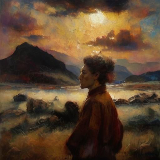 Ancient Man in Filigree Oil Sfumato Style