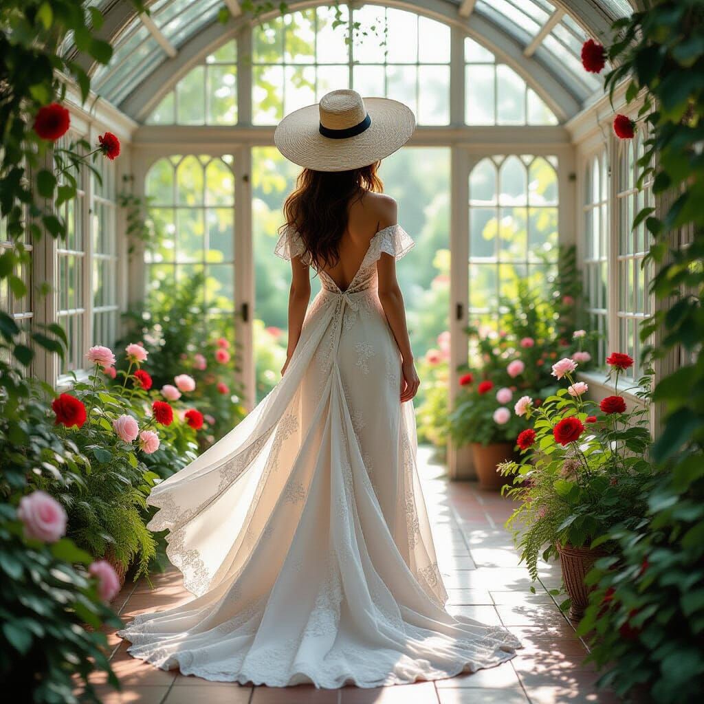 Elegant Victorian Woman in Botanical Conservatory