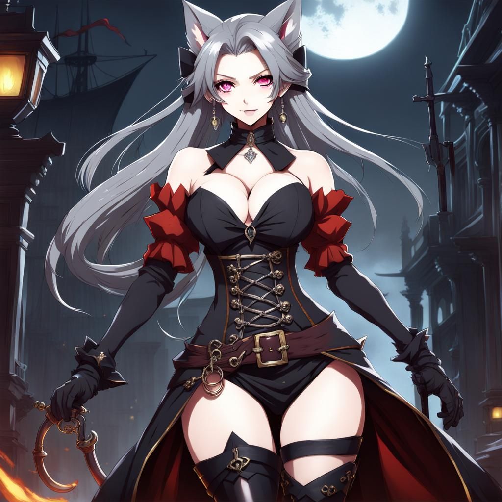 Gothic Kitsune Vampire Pirate in Anime Style