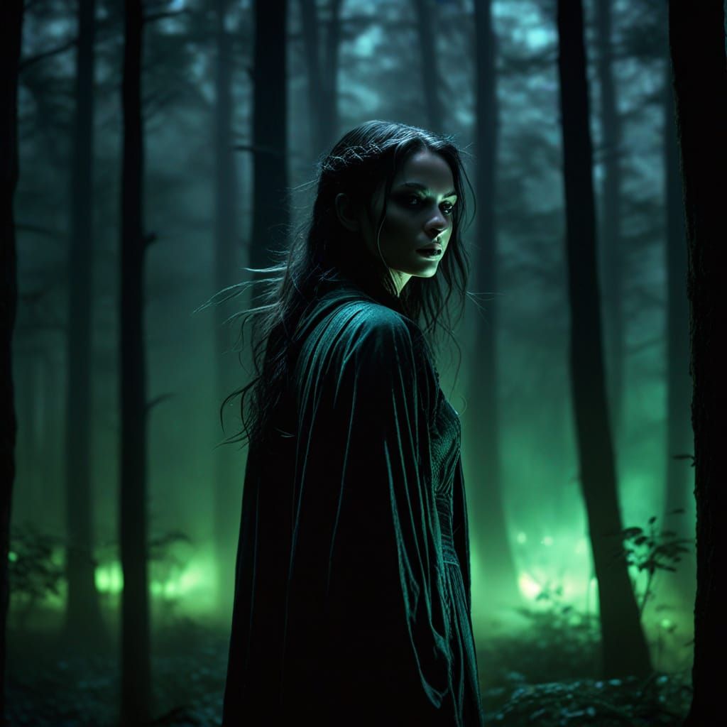 Mysterious Woman in Feline Form Emerges from Dark Fantasy Fo...