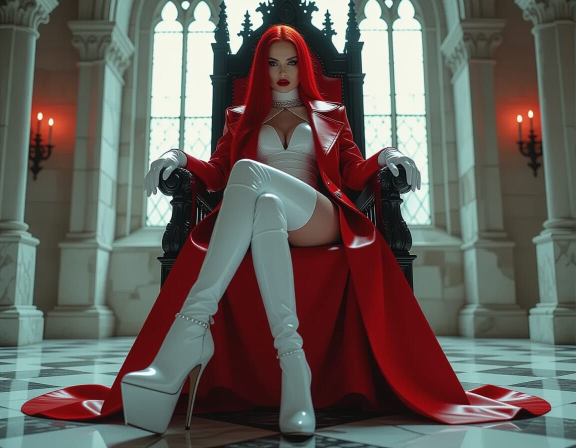 Fashion Editorial: Fiery Model on Gothic Throne