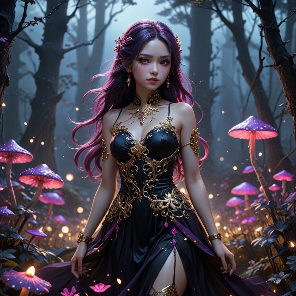 Psychedelic Bratz Woman in Gothic Forest