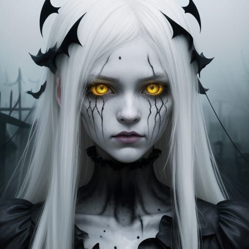 Anime Girl in Spooky Pumpkin Mist at Night