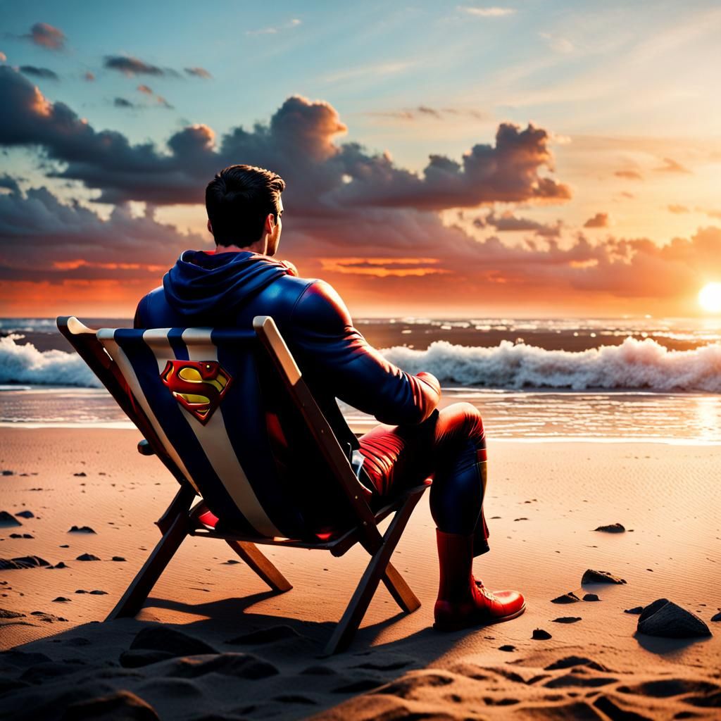 Superman at Sunset: Hyperrealistic Beach Photography