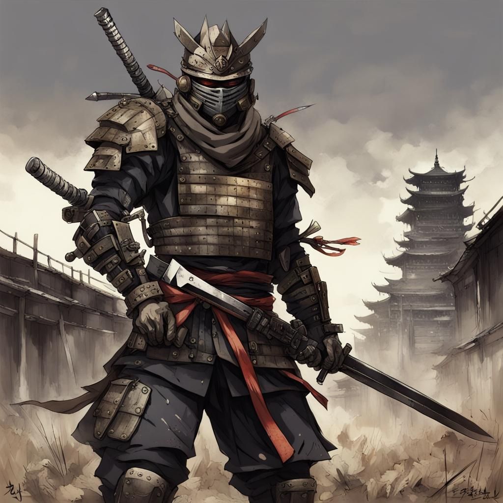 Post-Apocalyptic Armored Samurai in Anime Style