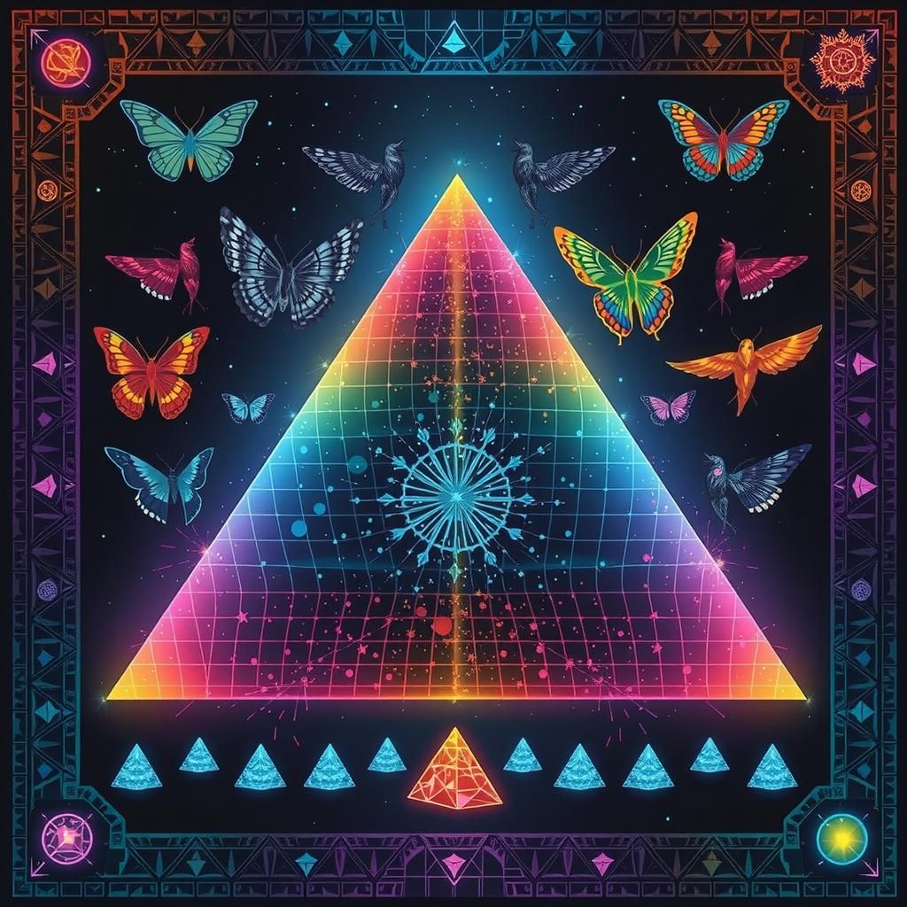 Glass Pyramid Reflecting Four Seasons in 3D