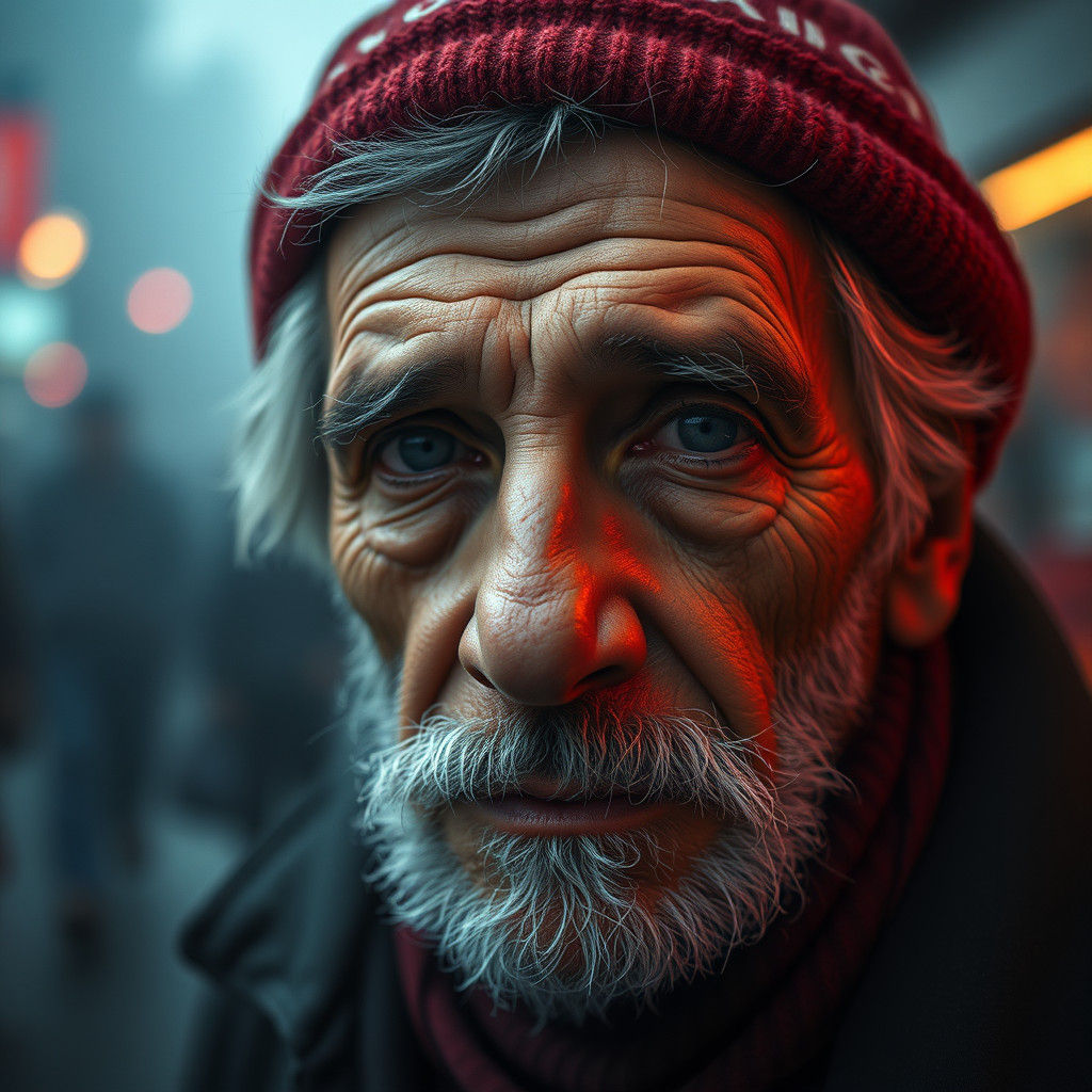 Detailed Portrait of Homeless Man in Neo-Expressionism Style