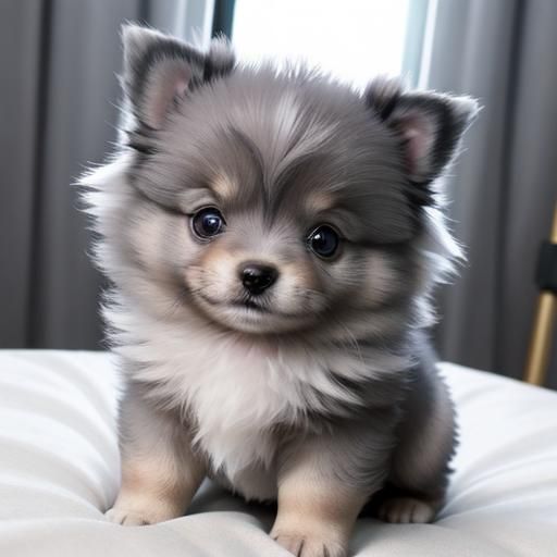 Gray Pomeranian Puppy Dog Portrait