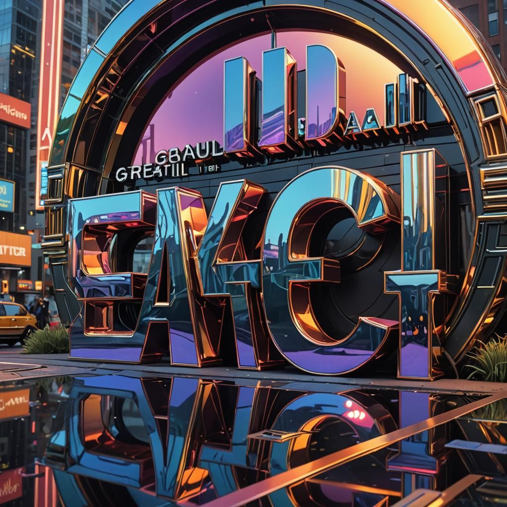 Iridescent Metallic 3D Lettering in Art Deco Style