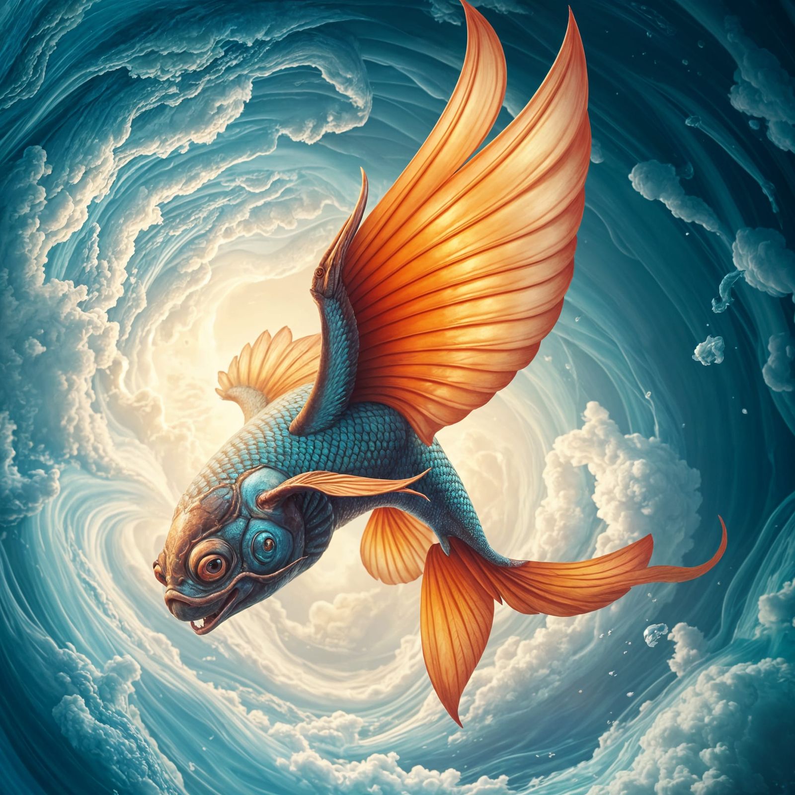 Surreal Avian Fish Combination in Vibrant Fantasy Landscape