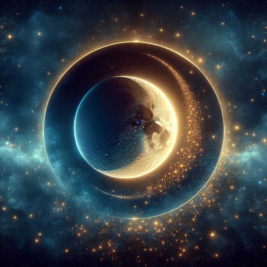 Detailed Crescent Moon in Starry Sky Digital Art