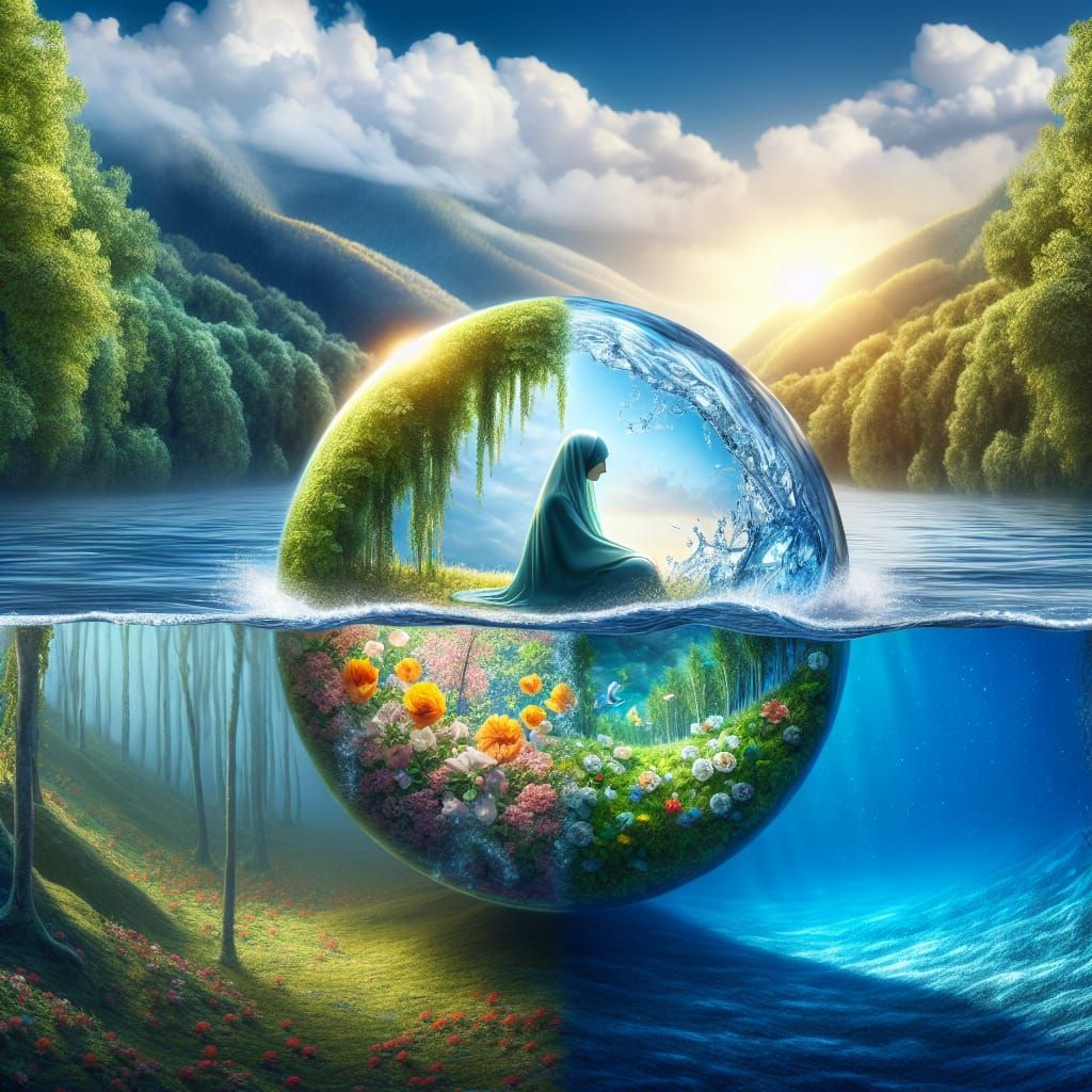 Serene Nature Girl in a Radiant Celestial Sphere