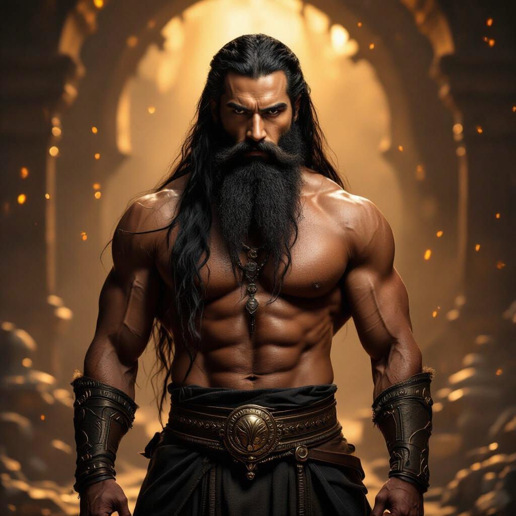 Mystical Man with Ascetic in Glowing Cage: Photorealistic