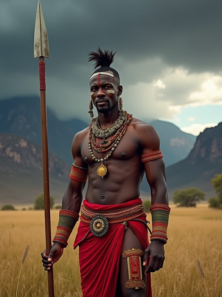 Maasai Warrior Ready for Battle on the Savannah