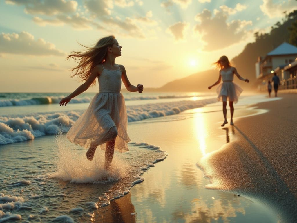 Surreal Shoreline Encounter in Dreamlike Aesthetic