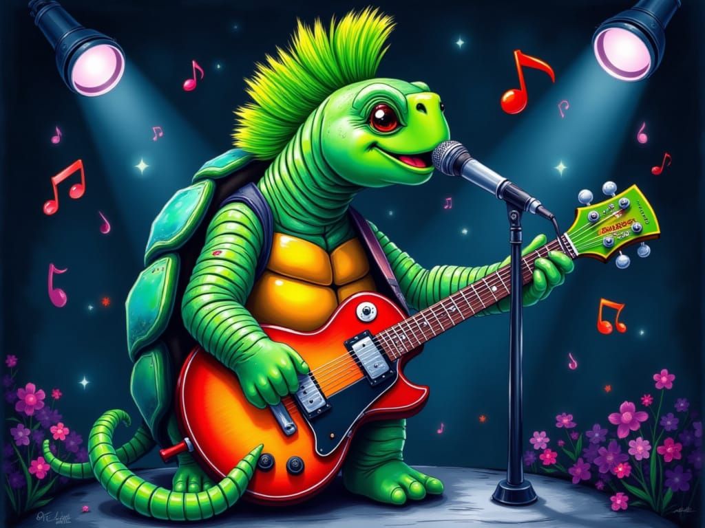 Animated Sea Turtle Rockstar on Stage