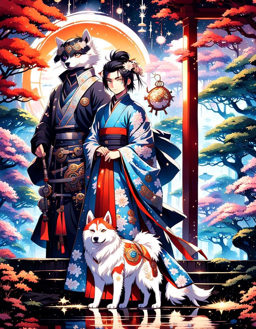 Clockwork Samurai in Bioluminescent Forest: Steampunk Anime ...