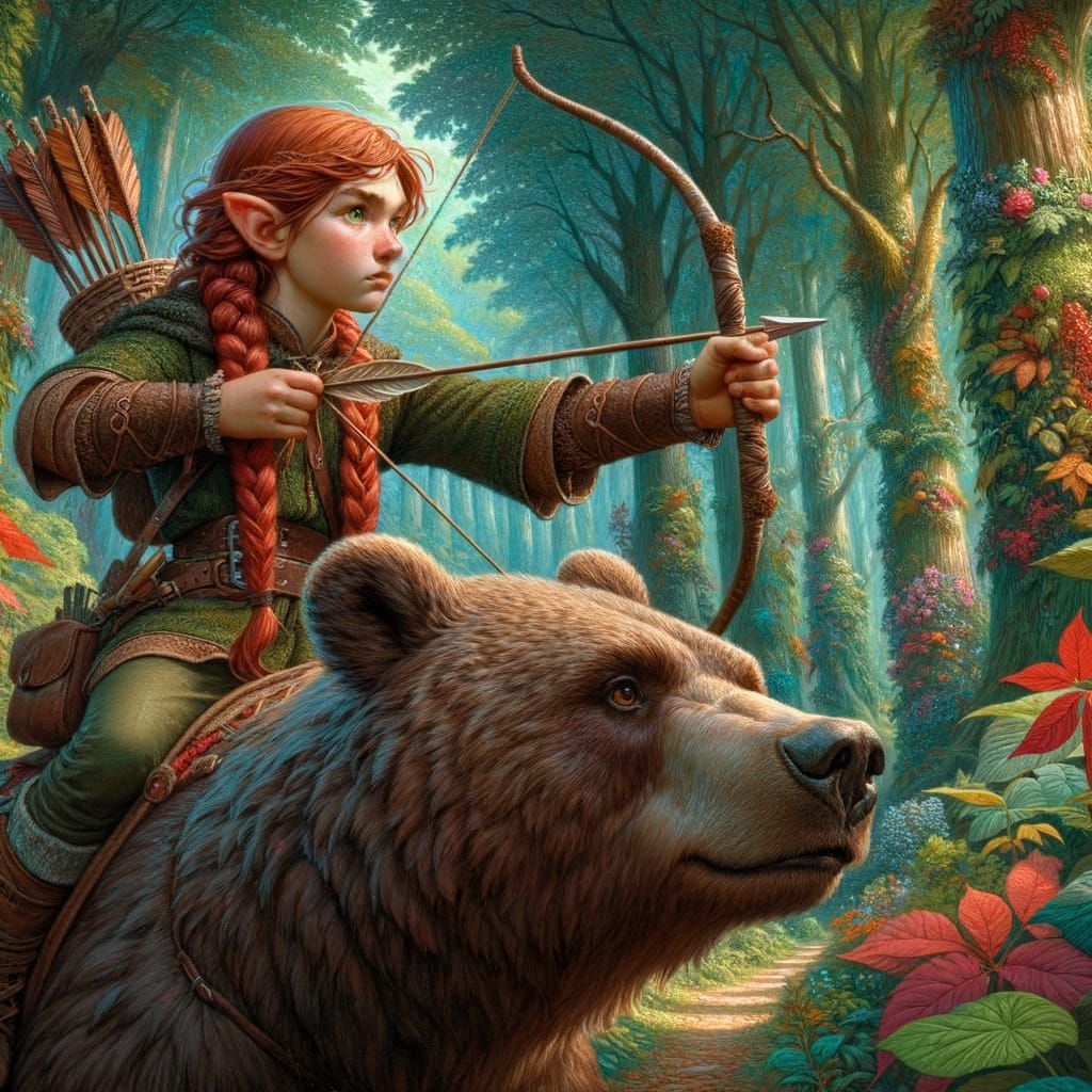 Girl Rides Grizzly Bear Through Enchanted Forest