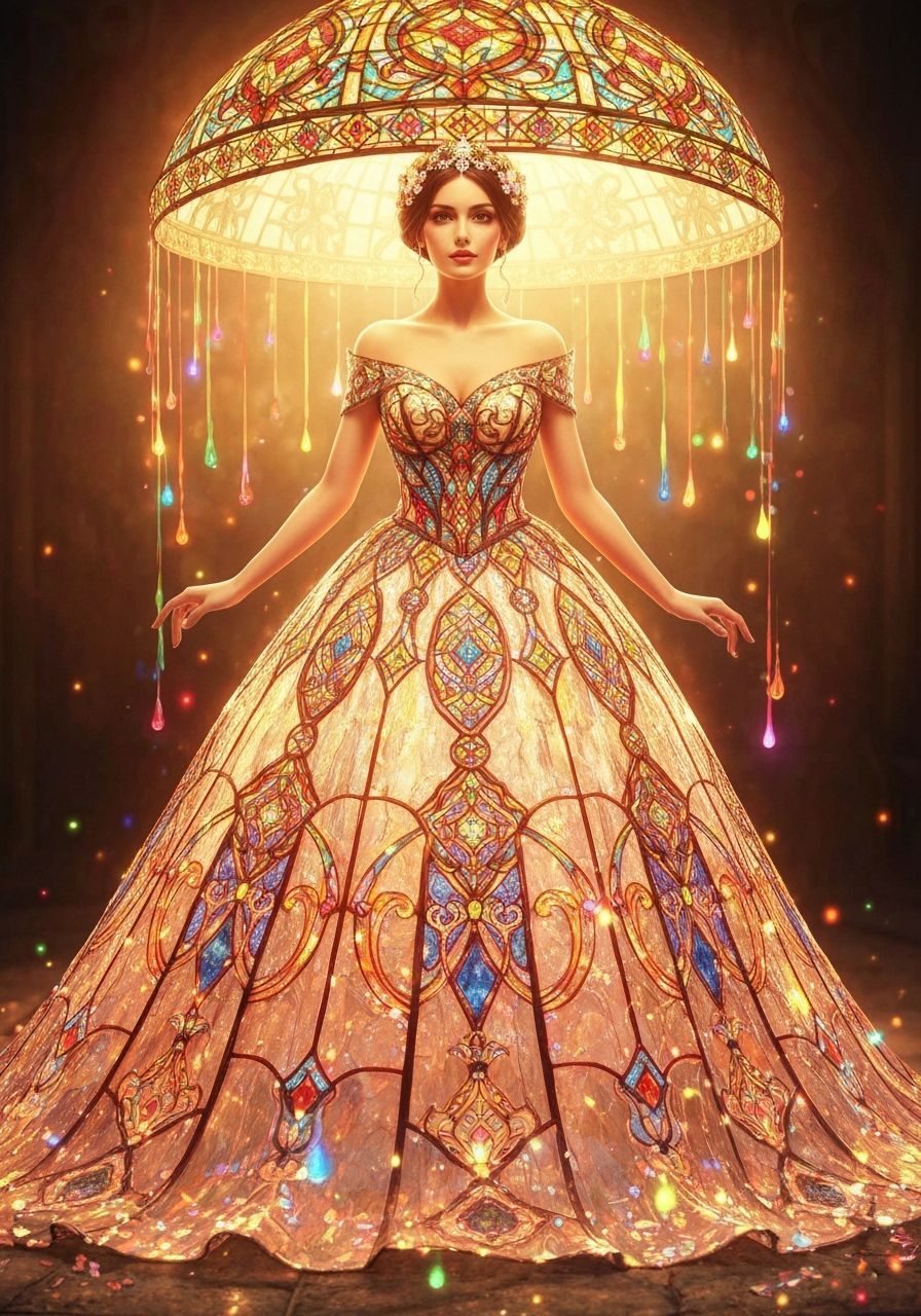 Woman in Tiffany Glass Ball Gown