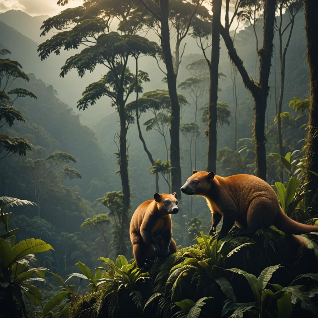 Tree Kangaroo and Cassowary in Papua Rainforest