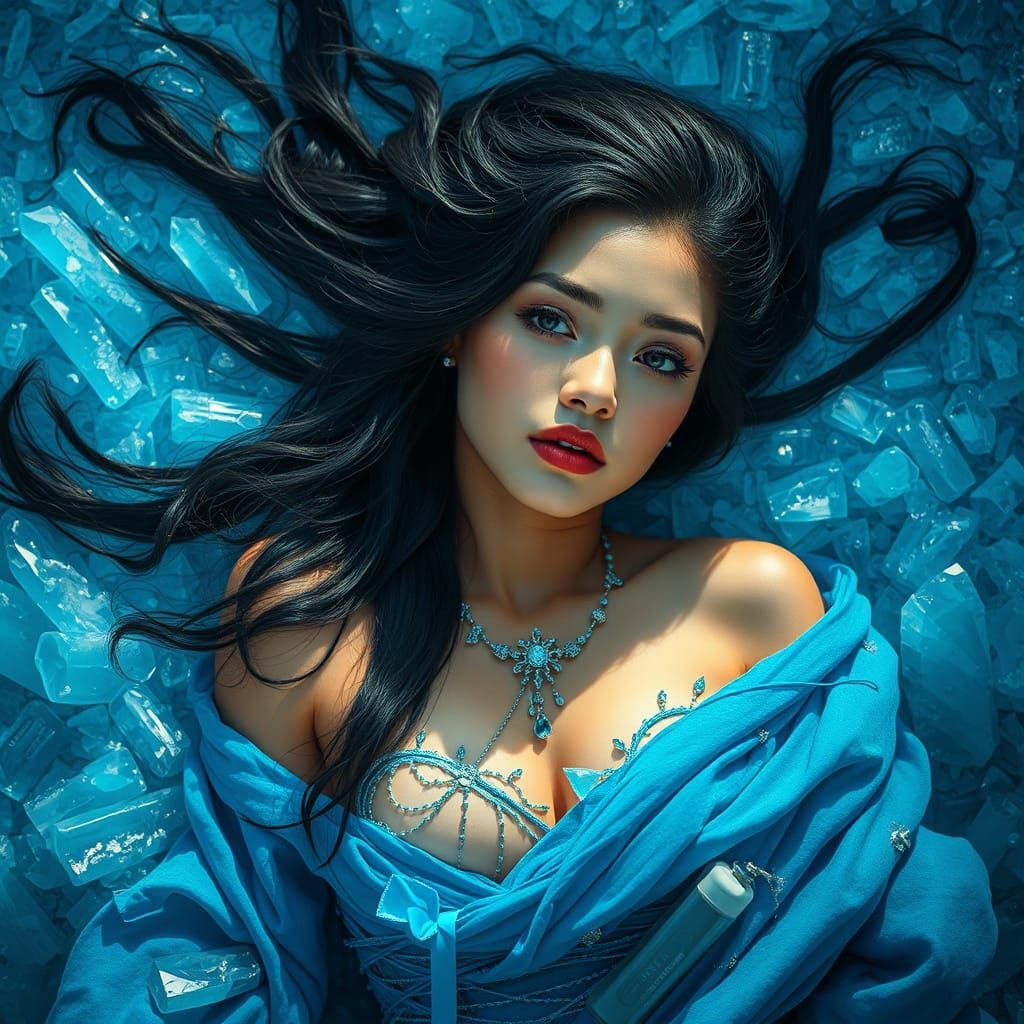 Dreamlike Woman on Crystalline Bed