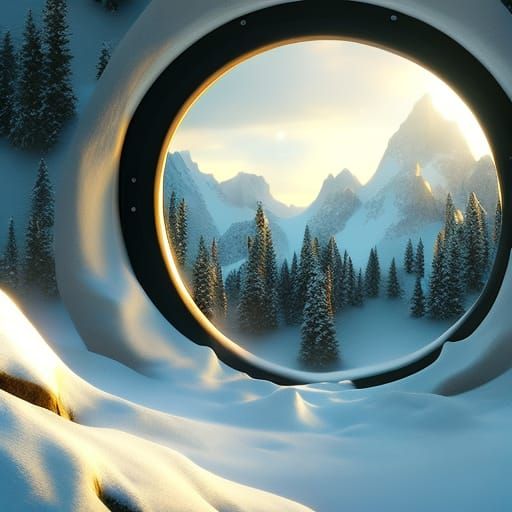 Snowy Landscape Through Magical Portal in Matte Painting Sty...