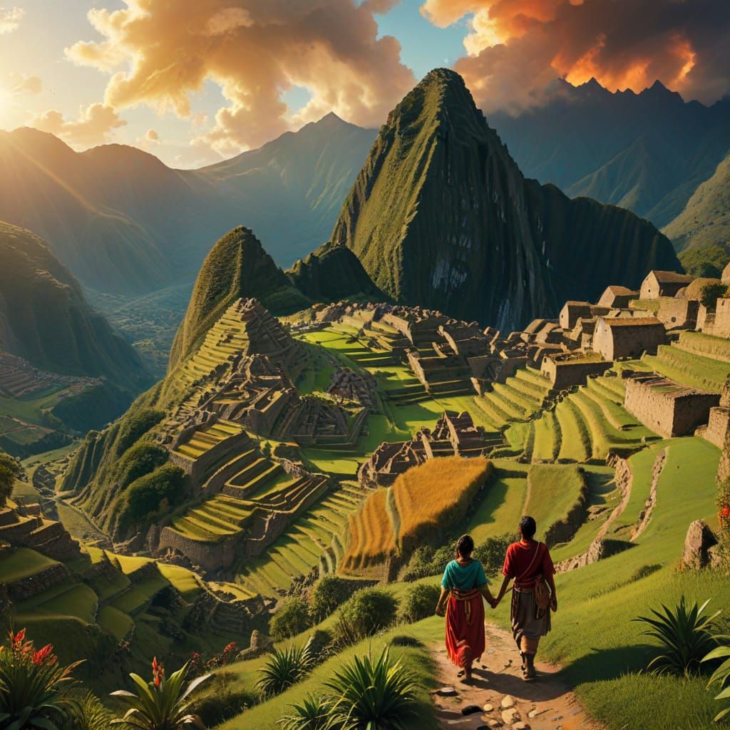 Machu Picchu Settlement in Digital Art Style