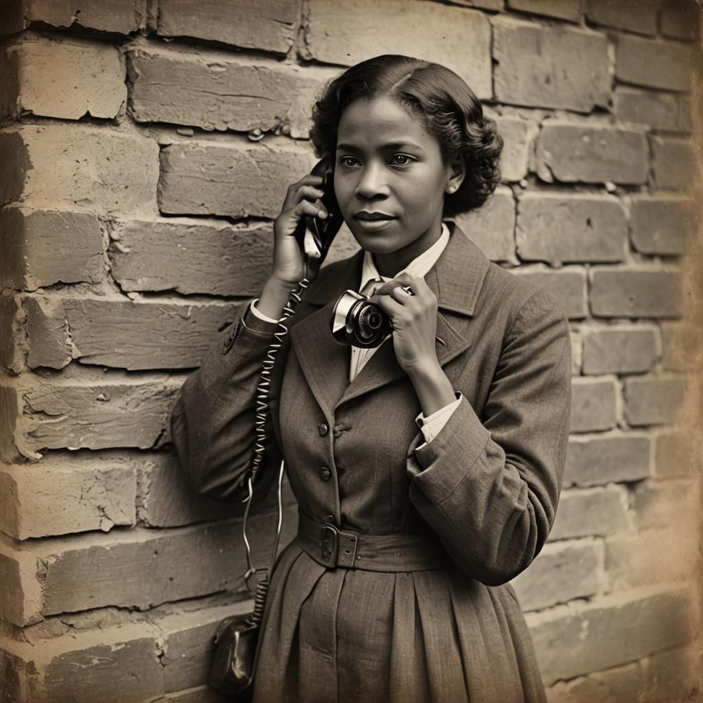 African American Woman on Wall Phone, Early 1900s