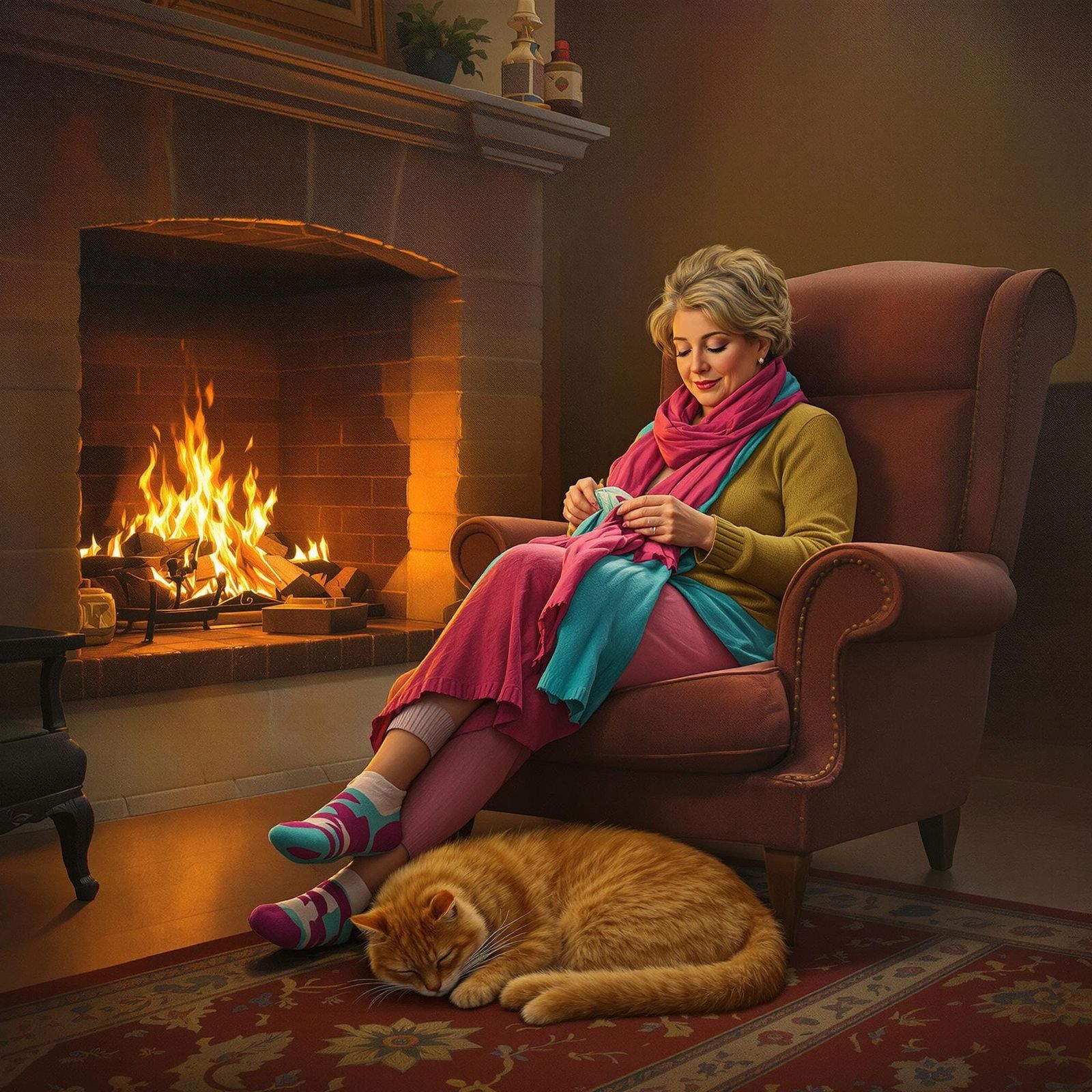 Warm Cozy Moment with Knitting Woman
