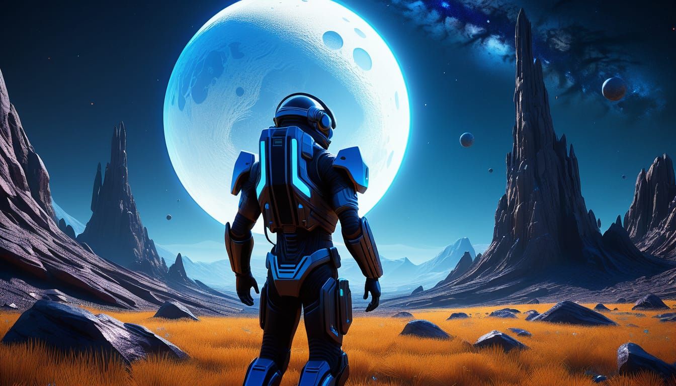 Alien Moon Gazes at Milky Way in Sci-Fi Art