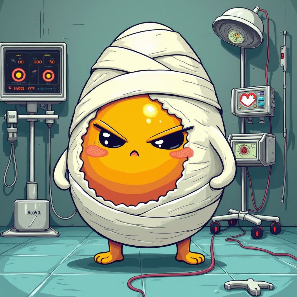 Vibrant Pop Art Hospital Scene with Angry Egg