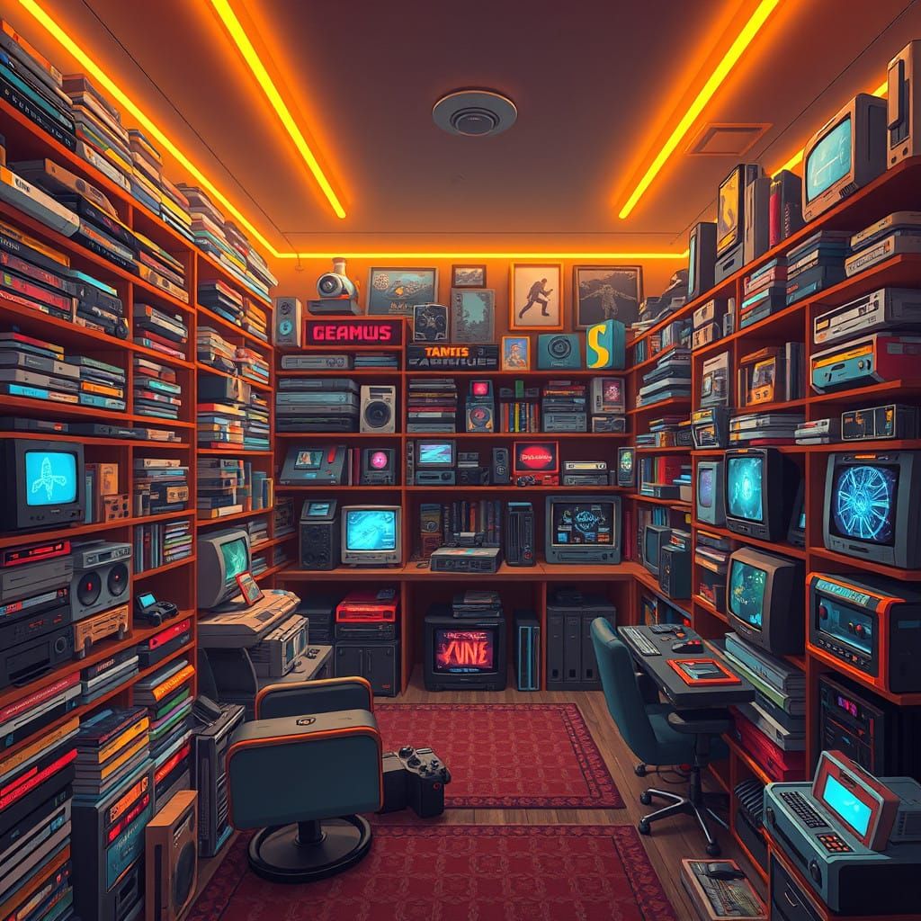 Futuristic Gaming Sanctuary with Retro Nostalgia