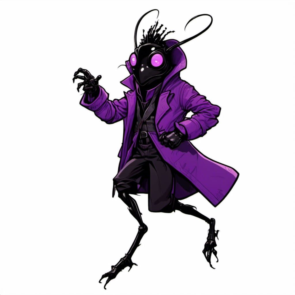 Cyberpunk Cricket Bug Cartoon in Cityscape