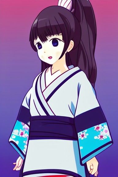 Anime Girl in Kimono, Detailed 8K Resolution