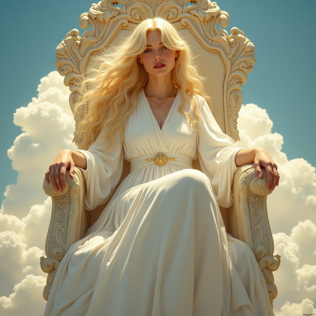 Goddess on Throne in Dreamy Art Nouveau Style