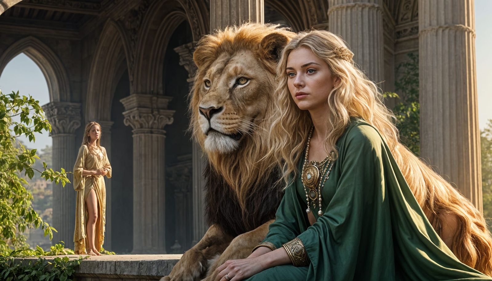 Bejeweled Lady of the Portico in Classical Attire