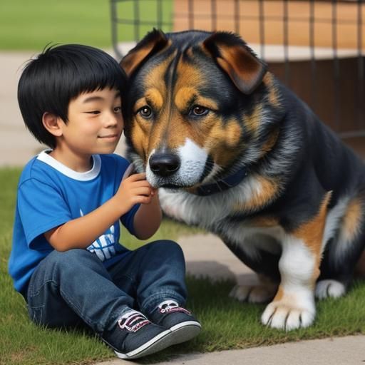 Dog's Gentle Affection for a Child