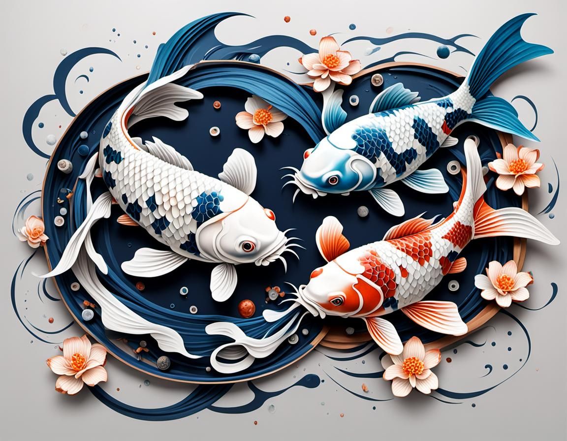 Mechanical Koi Fish in Yin Yang Harmony