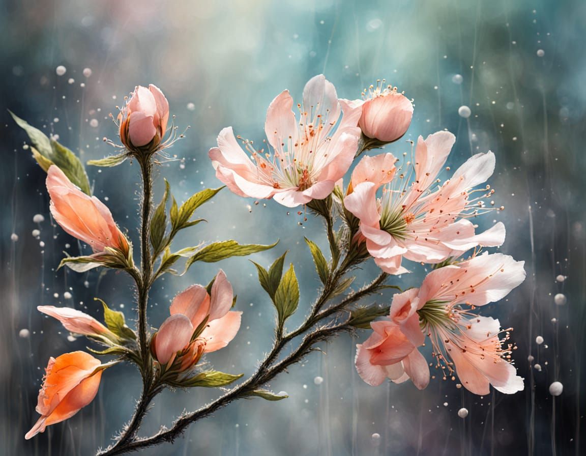 Hazy Peach Eclipse Flower Blossoms with Silver Accents